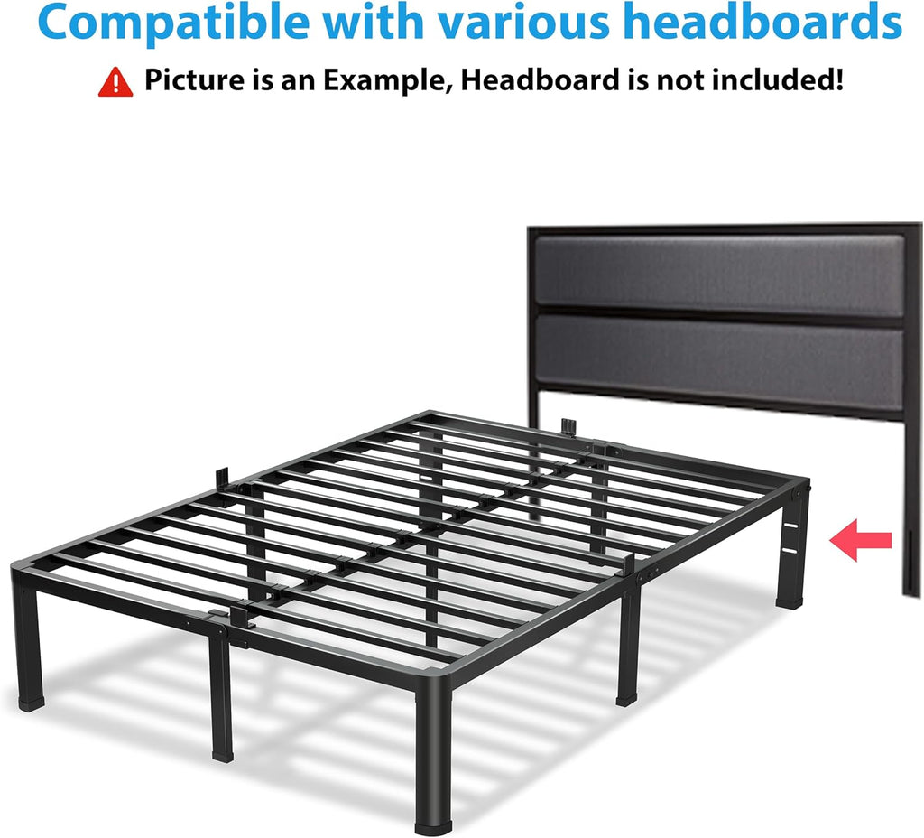 VIPSHOW 18 Inch Queen Bed Frame, 3500Lbs Heavy Duty Metal Platform with Round Corner Legs Mattress Slide Stopper, Steel Slat Support No Box Spring Needed, Noise Free, Non-Slip, Easy Assembly