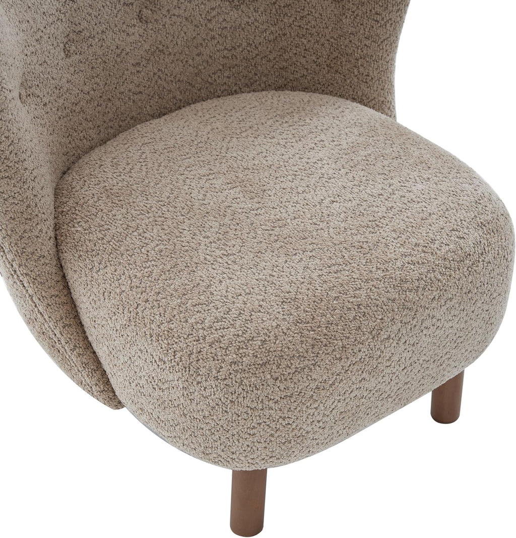 Christopher Knight Home Aurora Boucle Upholstered Wingback Accent Chair, Solid Wood Living Room Slipper Chair, Bedroom Comfy Reading Chair, Brown
