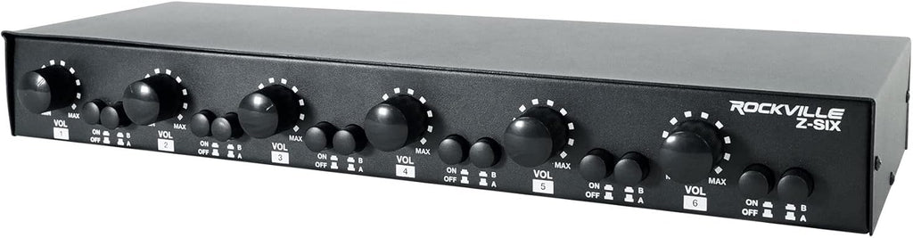 Rockville Z-SIX 300W 6-Zone Audio Zoner 8-Ohm, Multi-Room Control, Dual Source Inputs, Volume Control, for Home and Commercial Audio Systems