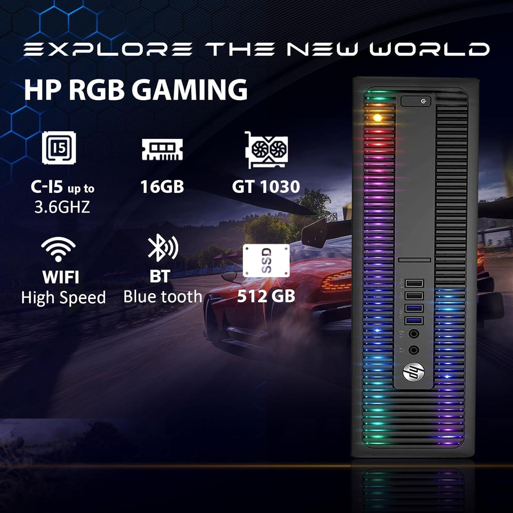 HP RGB Gaming Desktop Computer, Intel Quad Core I5-6500 up to 3.6GHz, GeForce GT 1030 2G GDDR5, 16GB DDR4, 512G SSD, RGB Keyboard & Mouse, 600M WiFi & Bluetooth 5.0, Windows 11 Pro (Renewed)