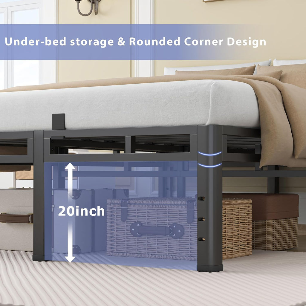 NKZ 24 Inch Queen Size Bed Frame, Metal Bed Frame & Box Spring 2 in 1 Platform with Round Corner Legs, 4000Lbs Heavy Duty Metal Frame, Mattress Slide Stopper, Headboard Hole, Noise-Free, Easy Assembly