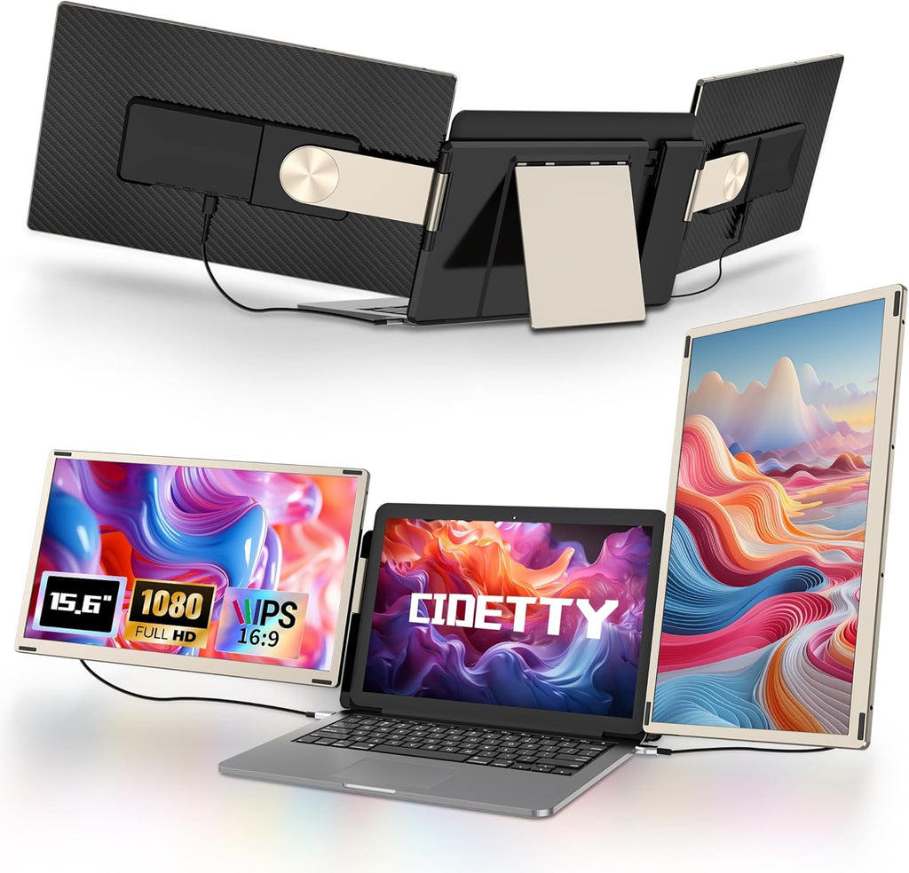 CIDETTY Laptop Screen Extender Monitor Portable, 15.6" FHD Monitor Extender Detachable Monitor for Laptops, Triple Laptop Monitor Extender compatiable with Windows, Mac, Android, Chrome, Switch & PS