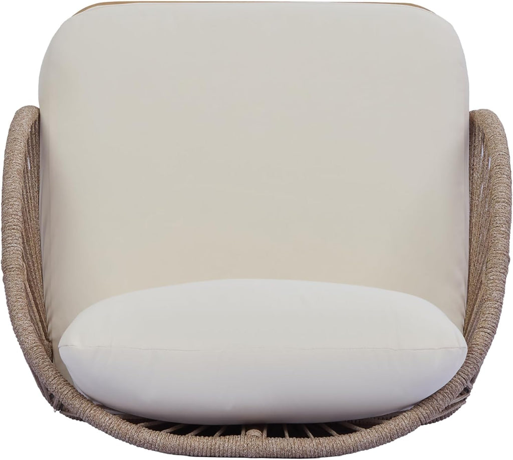 Christopher Knight Home Lydia Boho Patio Furniture Acacia Wood Club Chair, Outdoor Lounge Chair, Modern Tub Accent Chair with Rope Woven and Removable Cushions, Deep & Sturdy Seating, Natural+Beige