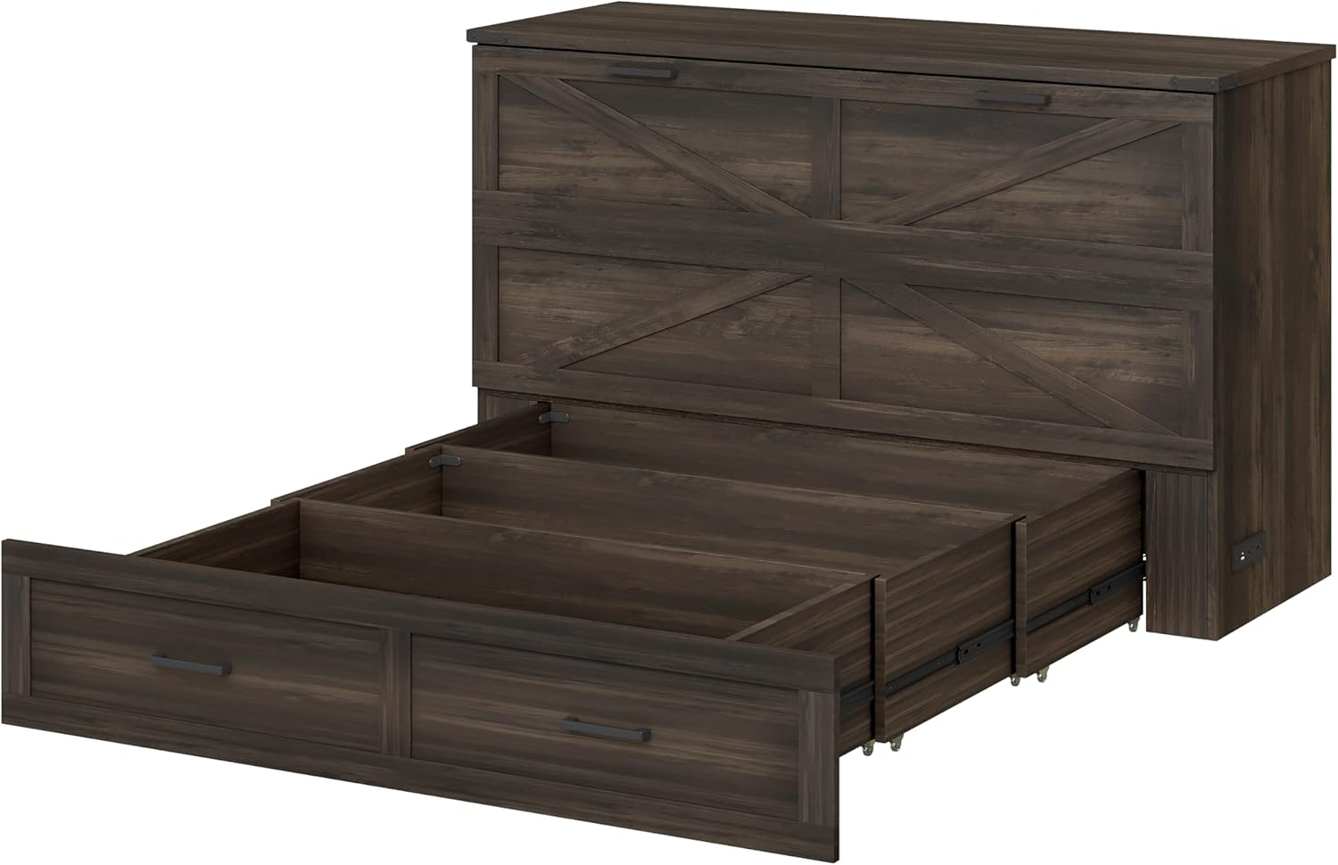 Bellemave Queen Murphy Bedframe, Cabinet Bed with Charging Station and Storage, Farmhouse Murphy Cabinet with Foldable Panel, Noisy Free, for Guest Bedroom, Living Room, Office, Rustic Gray
