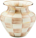 MACKENZIE-CHILDS Enamel Large Vase, Unique Flower-Vase Decor, Brown-and-White Mocha Check