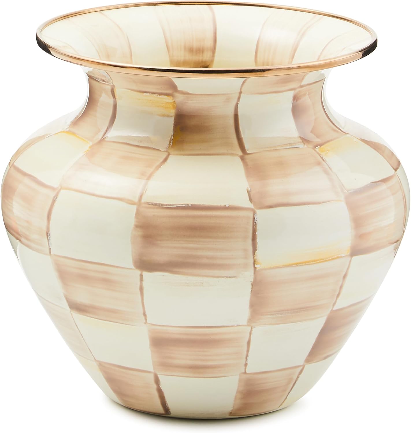 MACKENZIE-CHILDS Enamel Large Vase, Unique Flower-Vase Decor, Brown-and-White Mocha Check