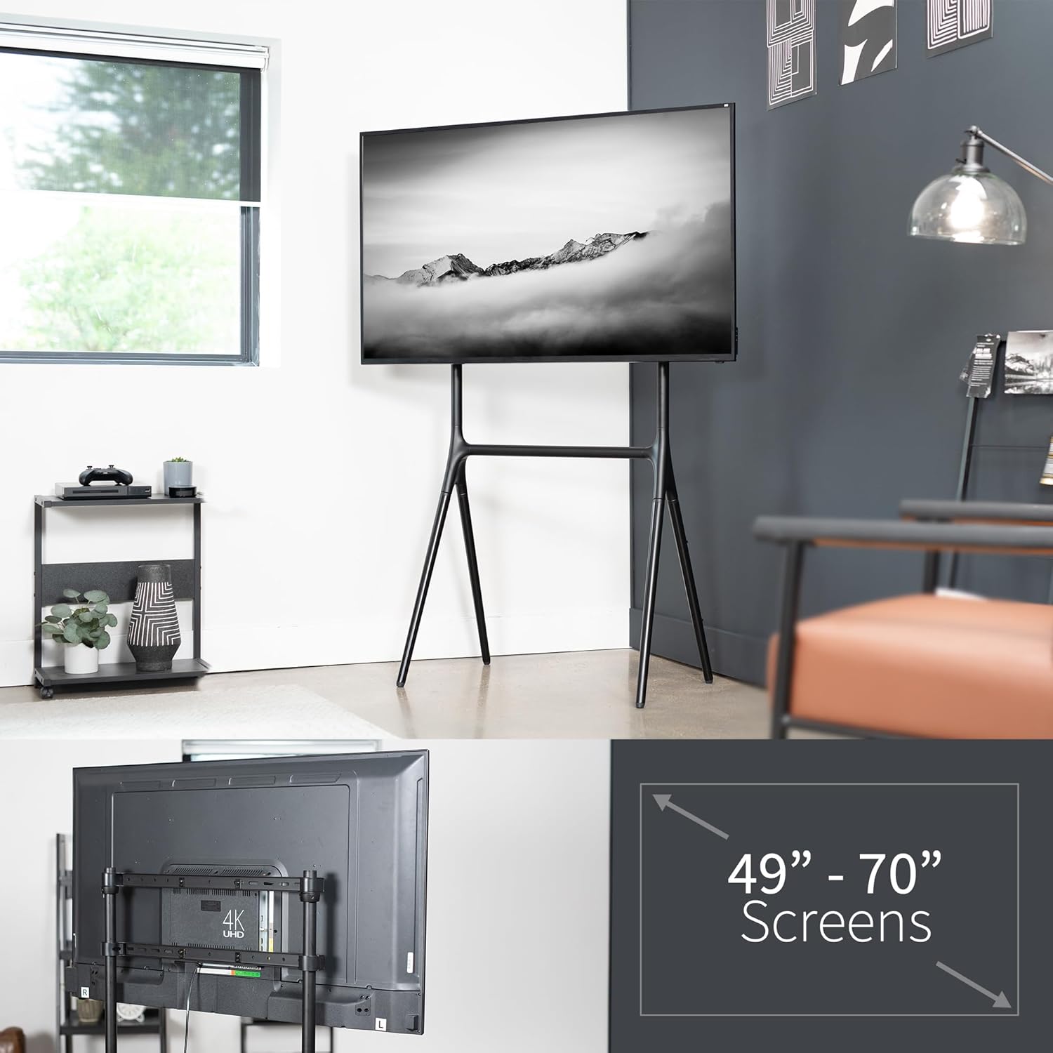 VIVO Artistic Easel 49 to 70 inch LED LCD Screen, Studio TV Display Stand, Adjustable TV Mount with 4 Legs, Black, STAND-TV70AB