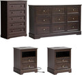 LOUVIXA Farmhouse Bedroom Sets of 4, 4Pcs Farmhouse Dresser Set .Including 9 Drawer Dresser, 5 Drawer Dressers and Nightstand Set of 2 with Charging Station (Brown Sets, 4 Pieces)