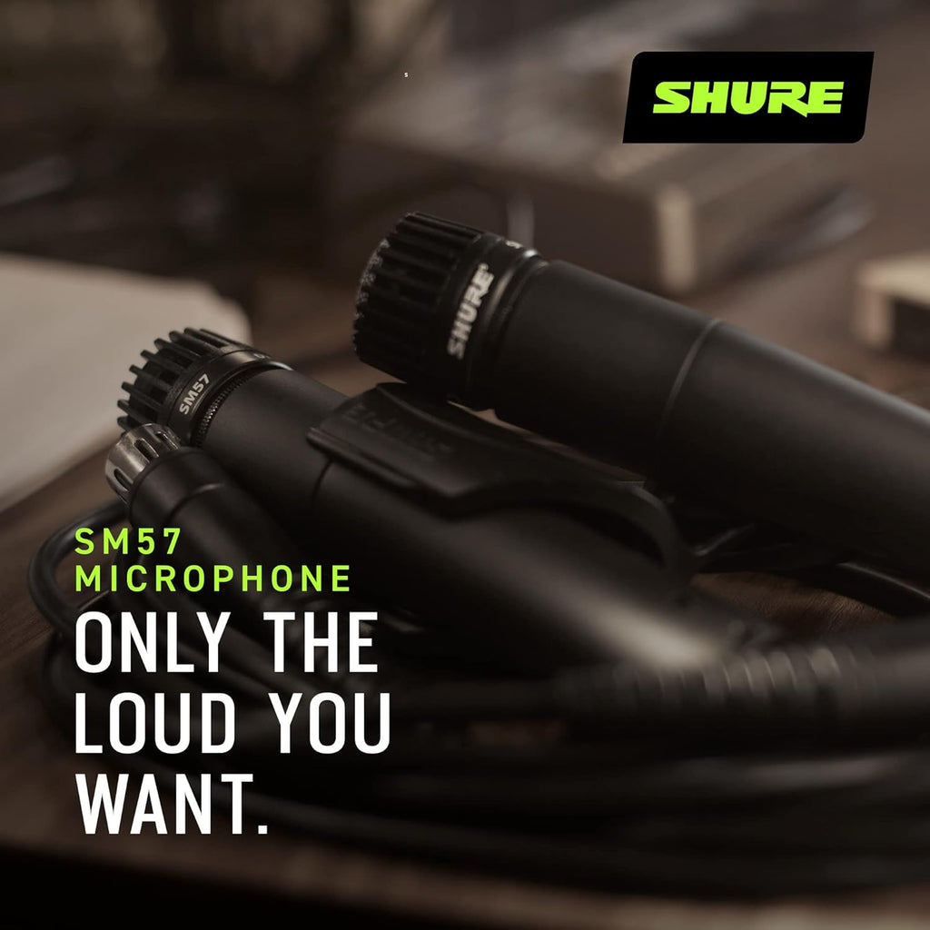Shure SM57 Dynamic Microphone – Wired Cardioid XLR Instrument Handheld Mic for Guitar Amplifiers, Snare Drum, Percussion, Live Sound & Studio Recording, Black