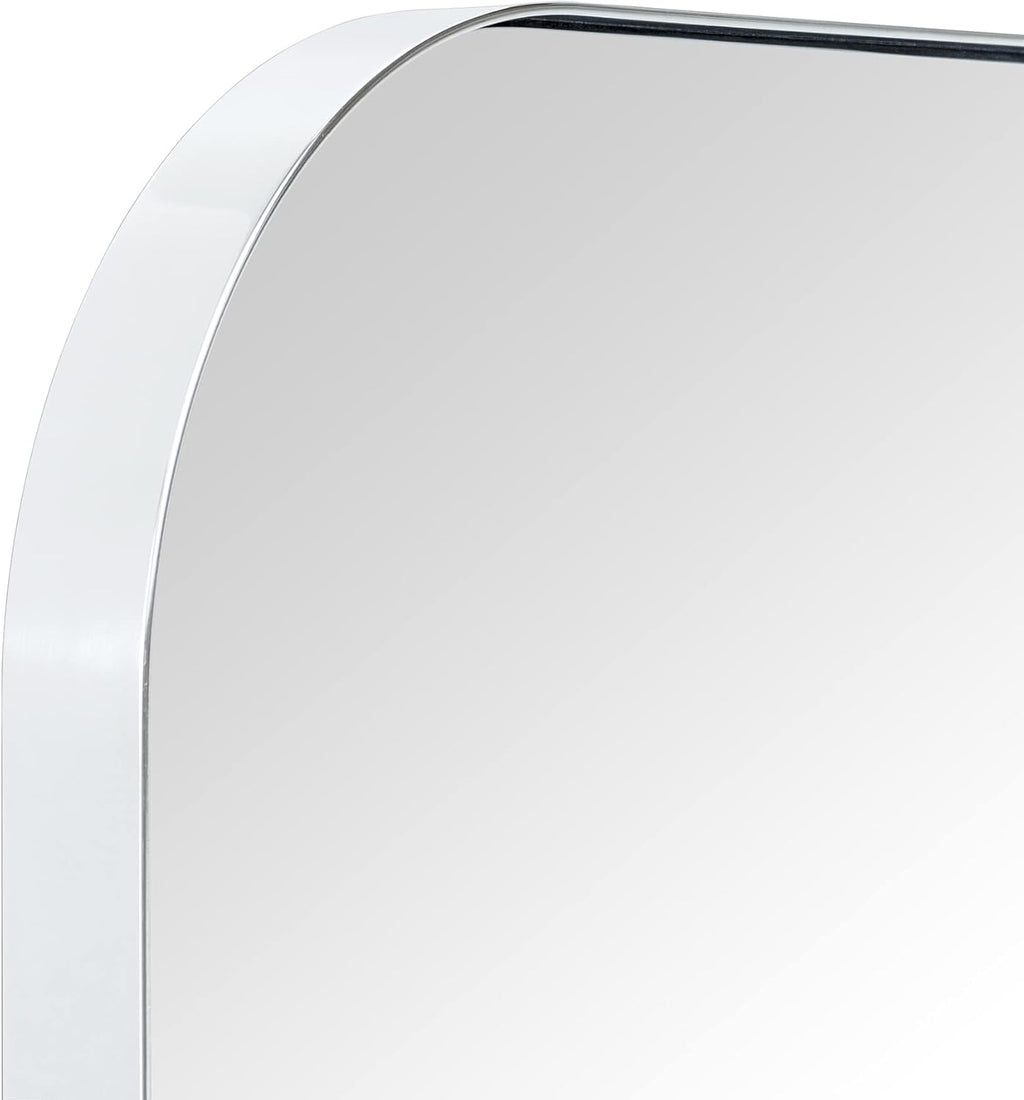 22x30'' Chrome Rounded Rectangle Bathroom Vanity Wall Mirror Stainless Steel Metal Framed Rectangular Bathroom Mirror, Vertical and Horizontal Hanging