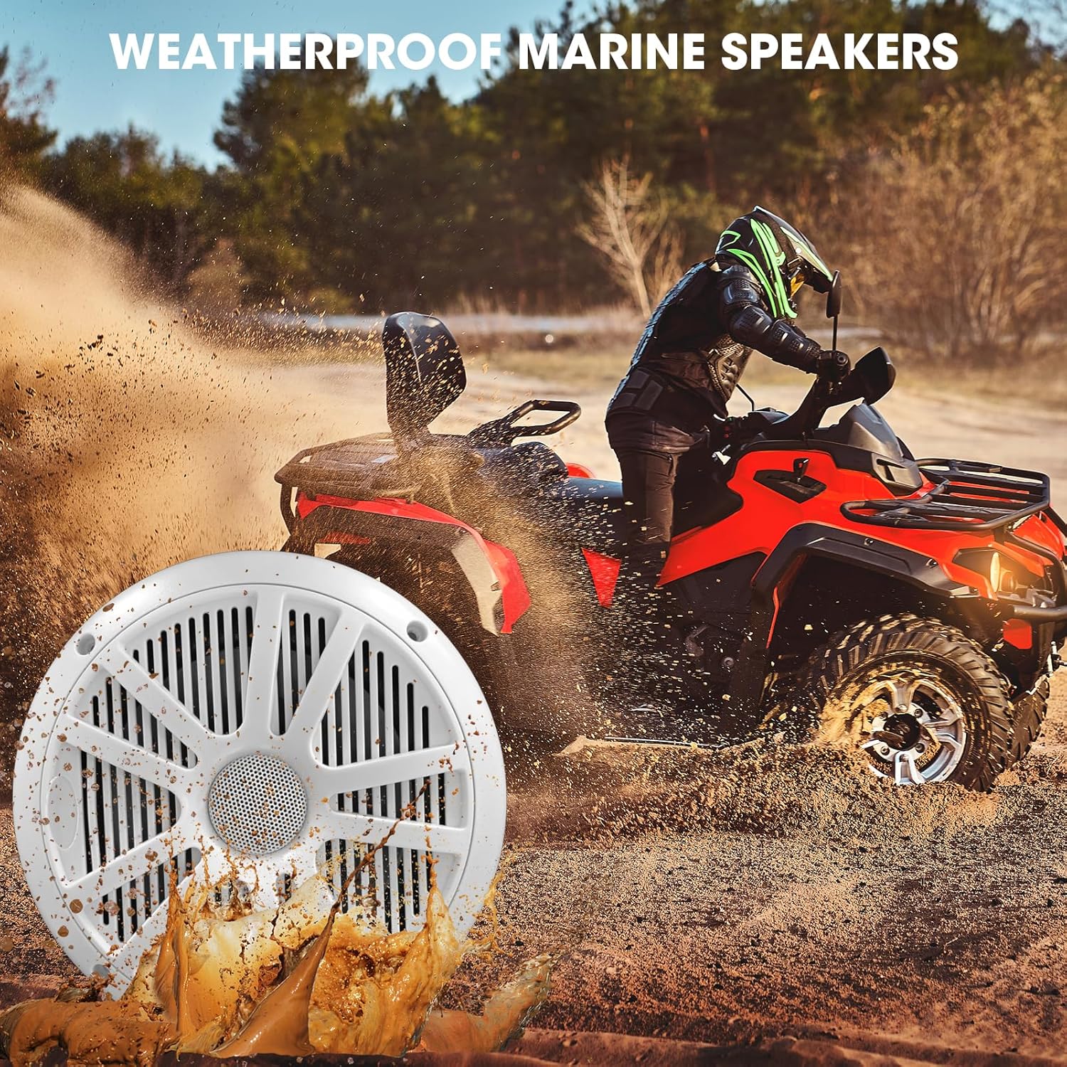 Marine Stereo 6.5-Inch Speakers Package: Waterproof Bluetooth Boat Gauge Radio Receiver - LCD Display AUX USB MP3 Subwoofer AM FM for ATV UTV RZR Golf Cart