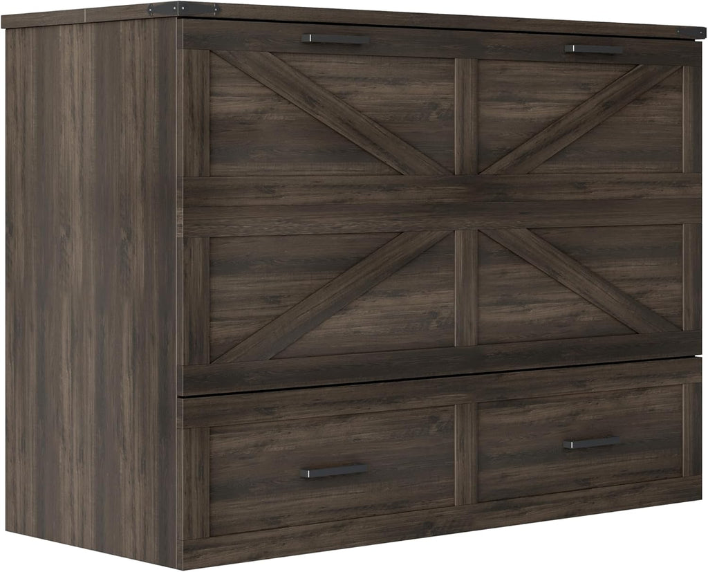 Bellemave Full Size Murphy Bed with Charging Station and Storage, Farmhouse Murphy bedframe with Foldable Panel, Noisy Free, for Guest Bedroom, Living Room, Office, Rustic Gray