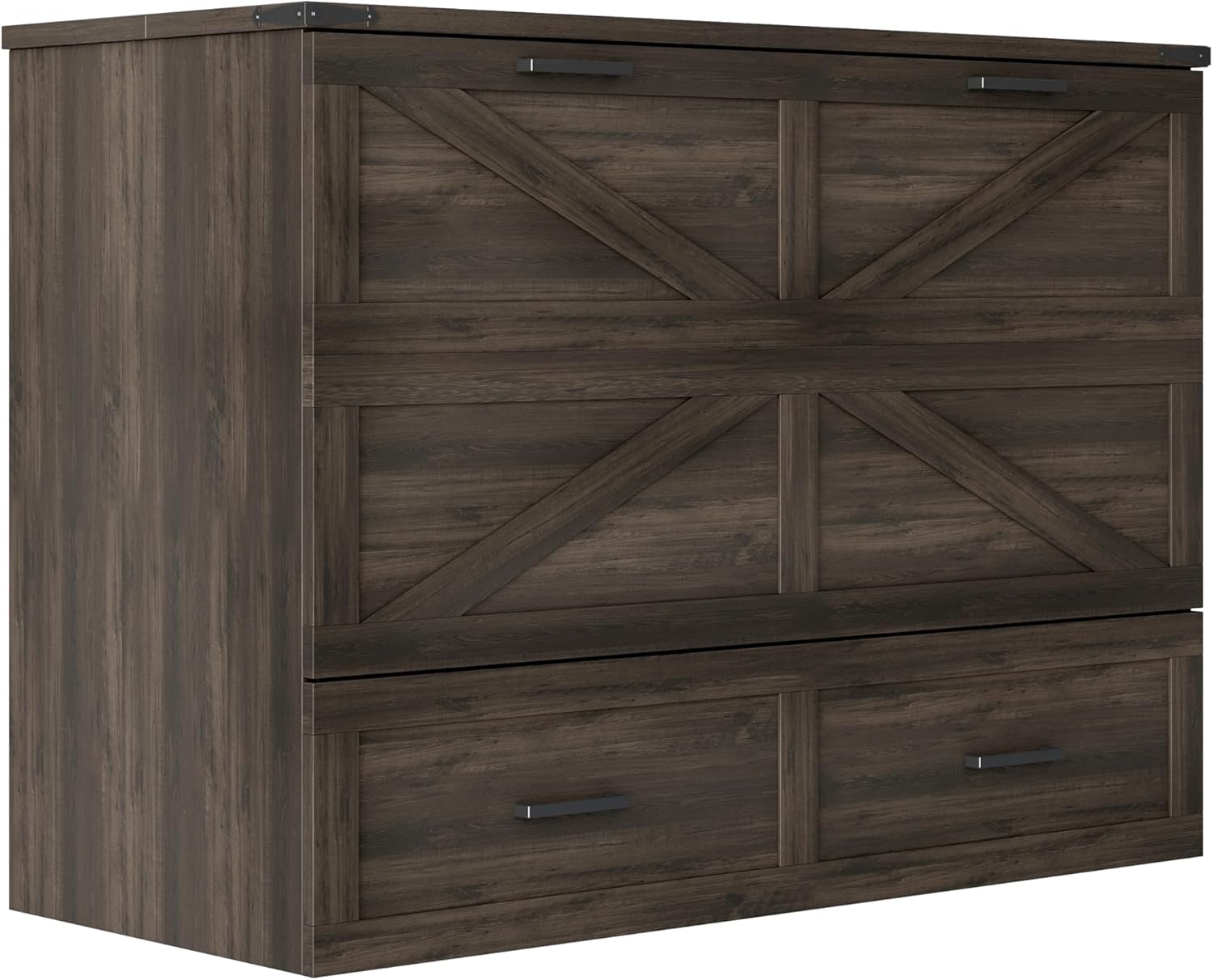 Bellemave Full Size Murphy Bed with Charging Station and Storage, Farmhouse Murphy bedframe with Foldable Panel, Noisy Free, for Guest Bedroom, Living Room, Office, Rustic Gray