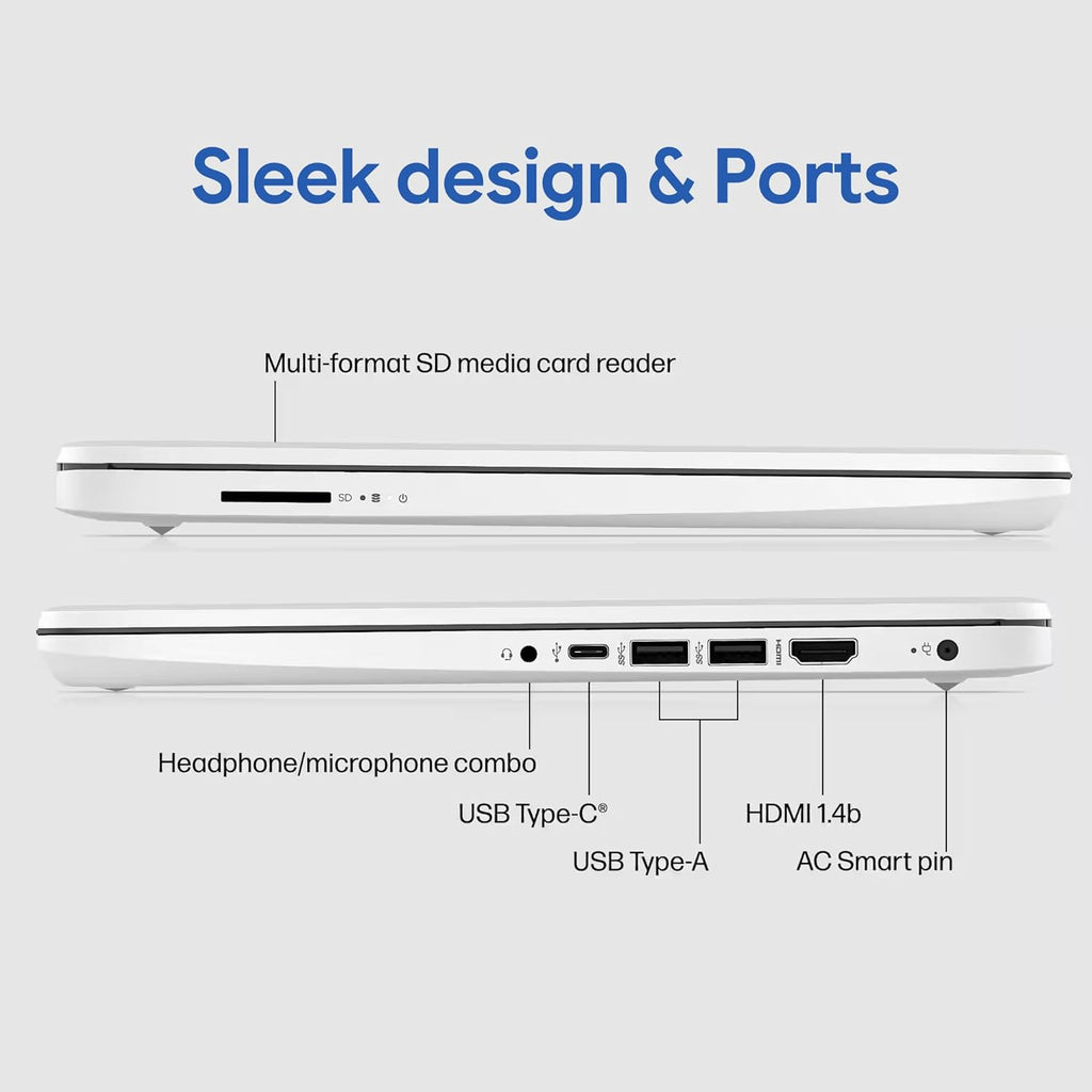 HP 14" Laptop · 576GB Storage · Microsoft 365 Included · 64GB + 512GB SD · 8GB RAM · HD Display · 12-Hour Battery · WiFi · Bluetooth · Windows 11 White