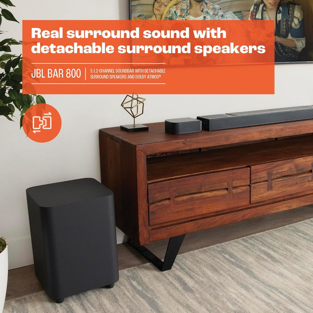 JBL Bar 800-5.1.2-Channel soundbar with Detachable Surround Speakers and Dolby Atmos®, 10” Wireless subwoofer, Built-in Wi-Fi with AirPlay, Alexa Multi-Room Music and Chromecast (Black)