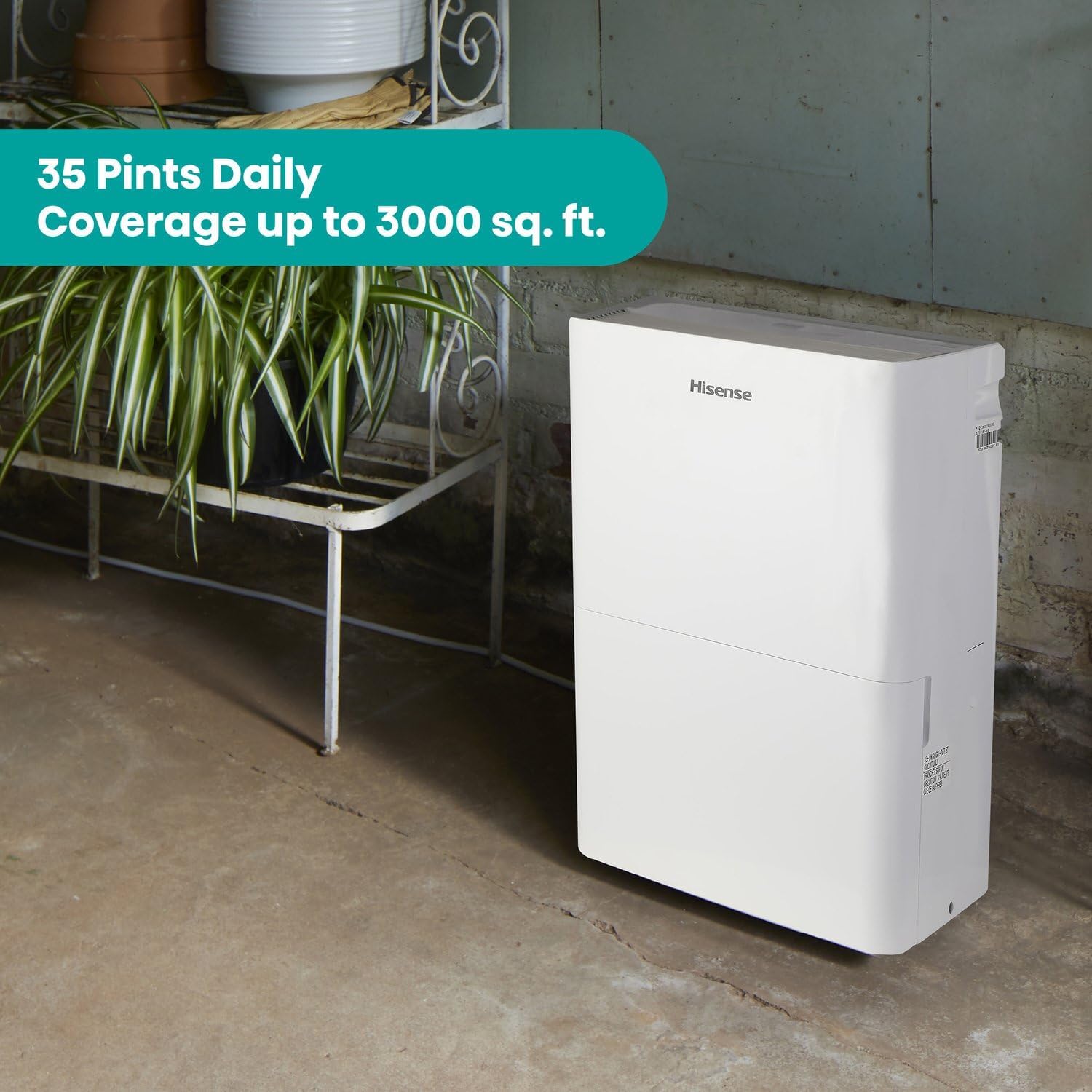 Hisense 35 Pint Compact Portable Dehumidifier with Slide-Out Bucket, Energy Efficient Quiet Humidity Absorber for Bathroom Bedroom Garage Attic Home Crawl Space, 3000 Sq. Ft.