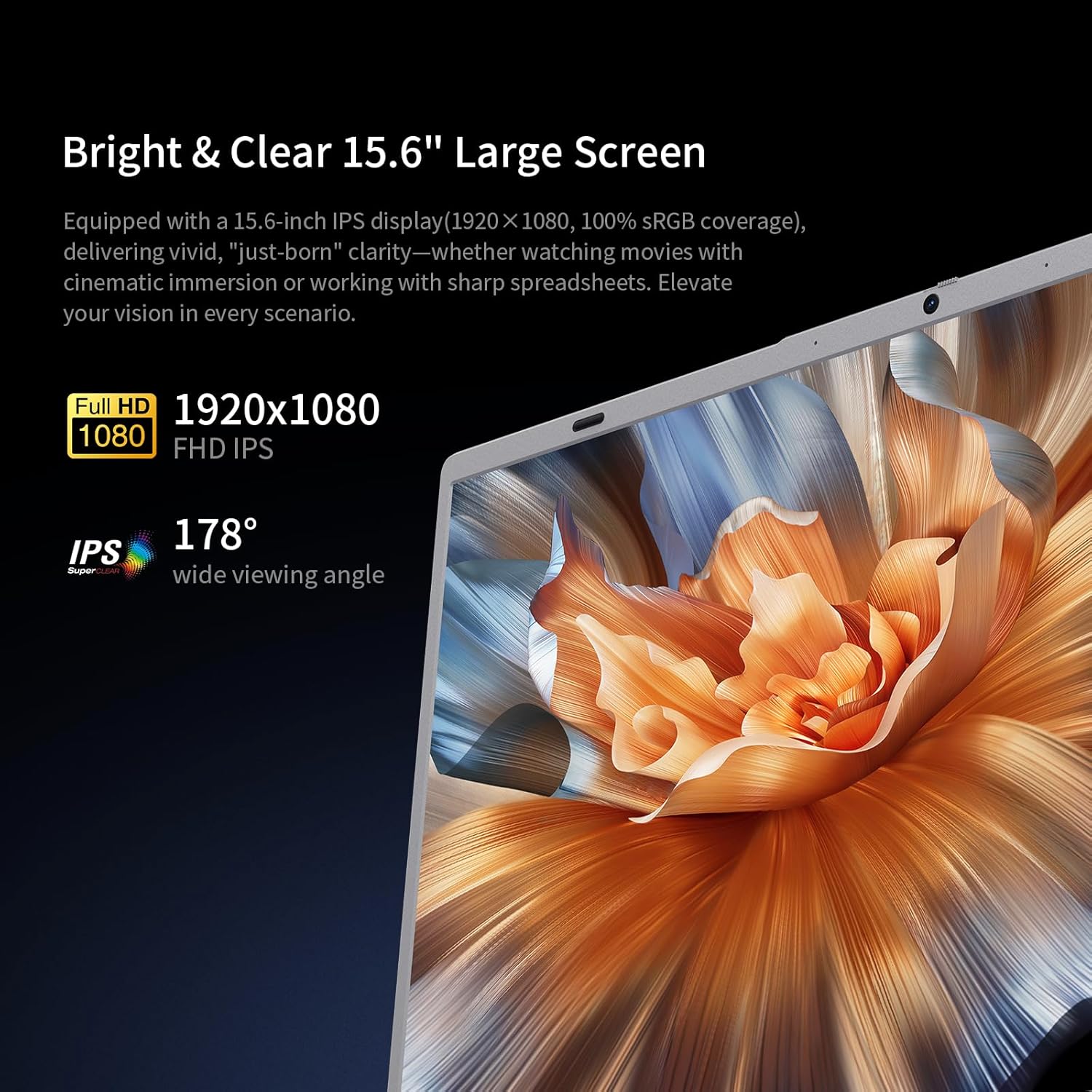 UOWAMOU 15.6 Inch FHD IPS Laptop 1920×1080 Display, Pentium Gold 6500Y Processor 16GB RAM 256GB SSD, Quiet Slim Portable Computer, USB3.2/Type‑C/WiFi5+BT5.0, Numeric Keypad, Office 2024