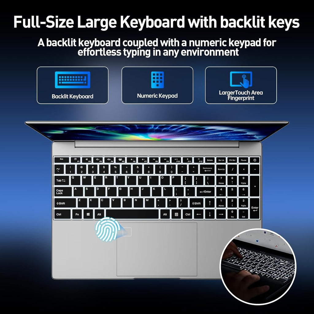 2026 Latest 15.6'' for Windows 11 Laptop Computer, Core i3-7020U Laptop 8GB RAM 256GB SSD, 32GB+2TB Expandable, FHD IPS Display & Backlit Keyboard, Fingerprint Unlock, Office, Wi-Fi, BT5.2, HDMI, USB