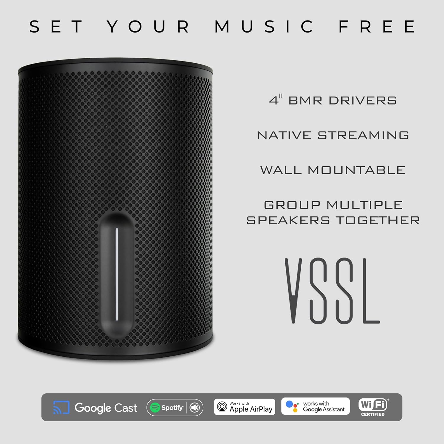 VSSL SX Wireless Smart Speaker with AirPlay 2, Google Cast & Spotify Connect | Powered WiFi Home Audio Speaker | Dolby Digital Certified | BMR Full-Range Driver with Down-Firing Woofer