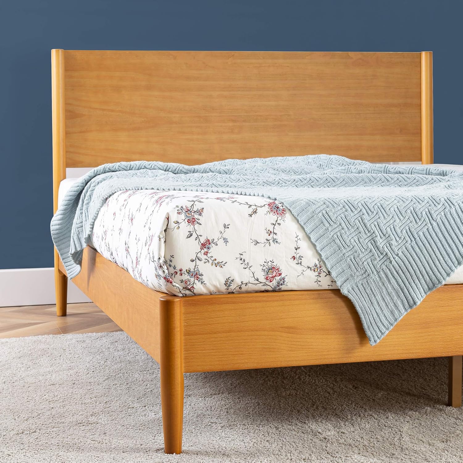 Zinus Allen Mid Century Wood Platform Bed Frame, Solid Wood Foundation, Wood Slat Support, No Box Spring Needed, Easy Assembly, Queen
