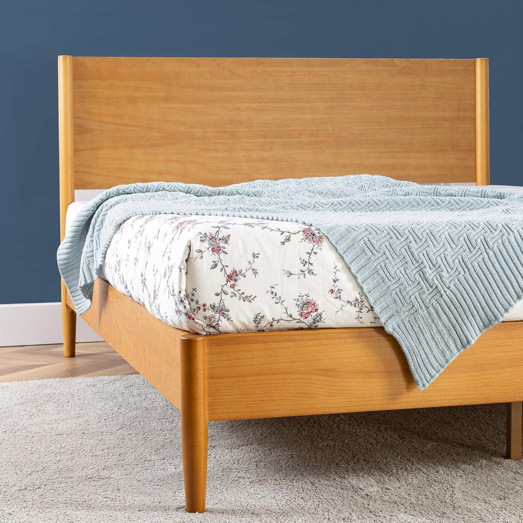 Zinus Allen Mid Century Wood Platform Bed Frame, Solid Wood Foundation, Wood Slat Support, No Box Spring Needed, Easy Assembly, Queen