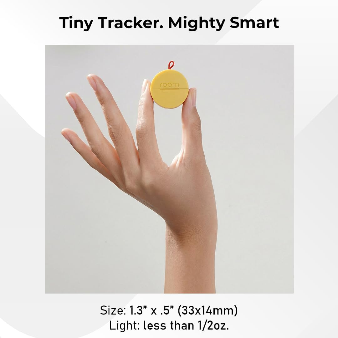 ROAM SMART TRACKER - Bluetooth Tracker & Item Finder for Keys, Luggage, Kid & Pet Gear, and More (iOS, Android), No App or Subscription, Fast Setup, Waterproof | 4-Pack, Blue, Black, Yellow & Green