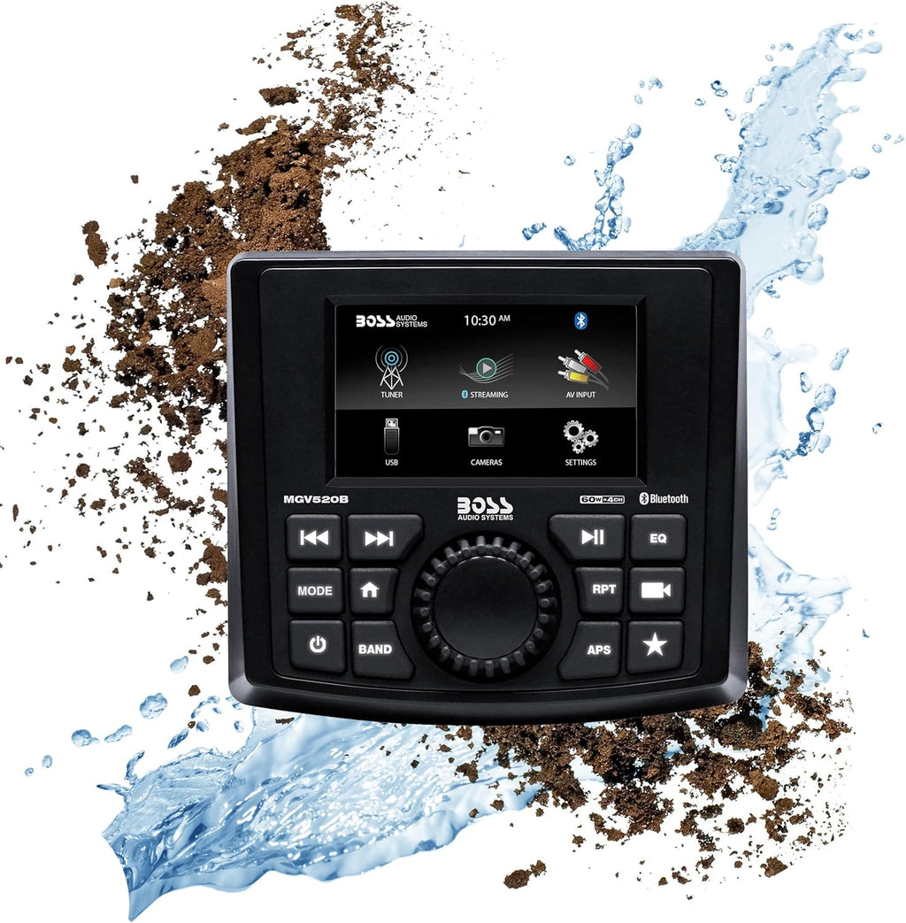 BOSS Audio Systems MGV520B Marine Gauge Receiver – Weatherproof, 3 Inch LCD, Built-in Amplifier, Bluetooth, Digital Media MP3 Player, No CD Player, USB Port, AM/FM Radio