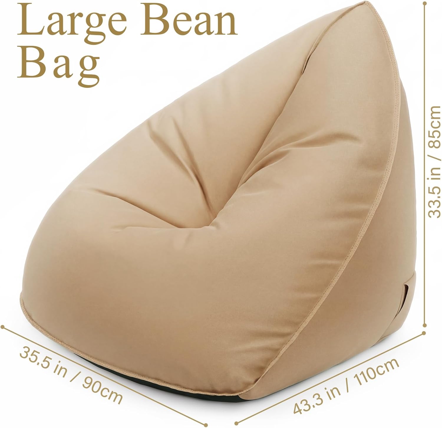 Deep Seating Bean Bag Chair for Adults, Memory Foam with Back Support Panel & Waterproof Fabric, Retains Shape for Yacht, Dock, Patio & Indoor Use, Khaki