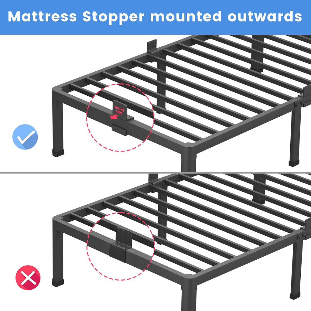 MAF 18 Inch Full Size Bed Frame with Round Corner Legs Mattress Slide Stopper No Box Spring Needed Heavy Duty Metal Platform Bed Frames Under-Bed Storage Space, 3000 LBS Steel Slats Support