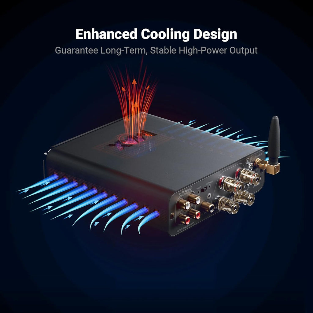 Fosi Audio BT20A MAX Stereo Power Amplifier, 300W x 2 Hi-Fi Audio Amp with PFFB Technology, LDAC Bluetooth 6.0, Dual Independent Power Supply, Remote Control, Perfect for 2.1 Systems & Home Audio