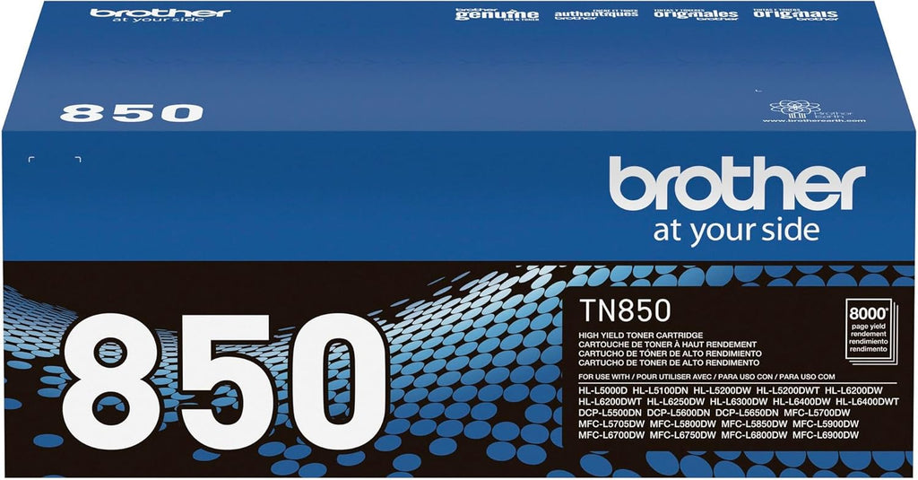 Brother Genuine High Yield Toner Cartridge, TN850, Replacement Black Toner, Page Yield Up to 8, 000 Pages, Amazon Dash Replenishment Cartridge