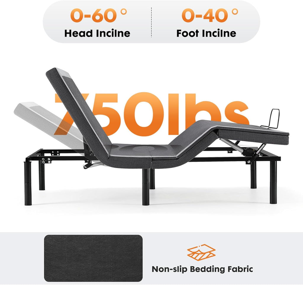 Sweetcrispy Electric Bed Queen, Ergonomic Adjustable Bed Frame with Wireless Remote, Head and Foot Incline, Zero Gravity with 2 USB Ports, Anti-Snore, Easy Assembly