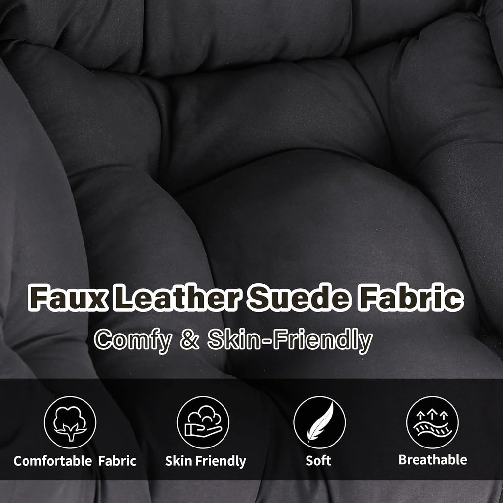 Lazy Chair with Ottoman, Modern Accent Chair Contemporary Lounge Leisure Sofa Chair with Armrests, Reading Chair and Folding Footstool Set for Living Room, Bedroom, Office, Black