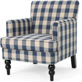 Christopher Knight Home Evete Tufted Fabric Club Chair, Blue Checkerboard, Dark Brown, 32D x 28.75W x 34.5H in