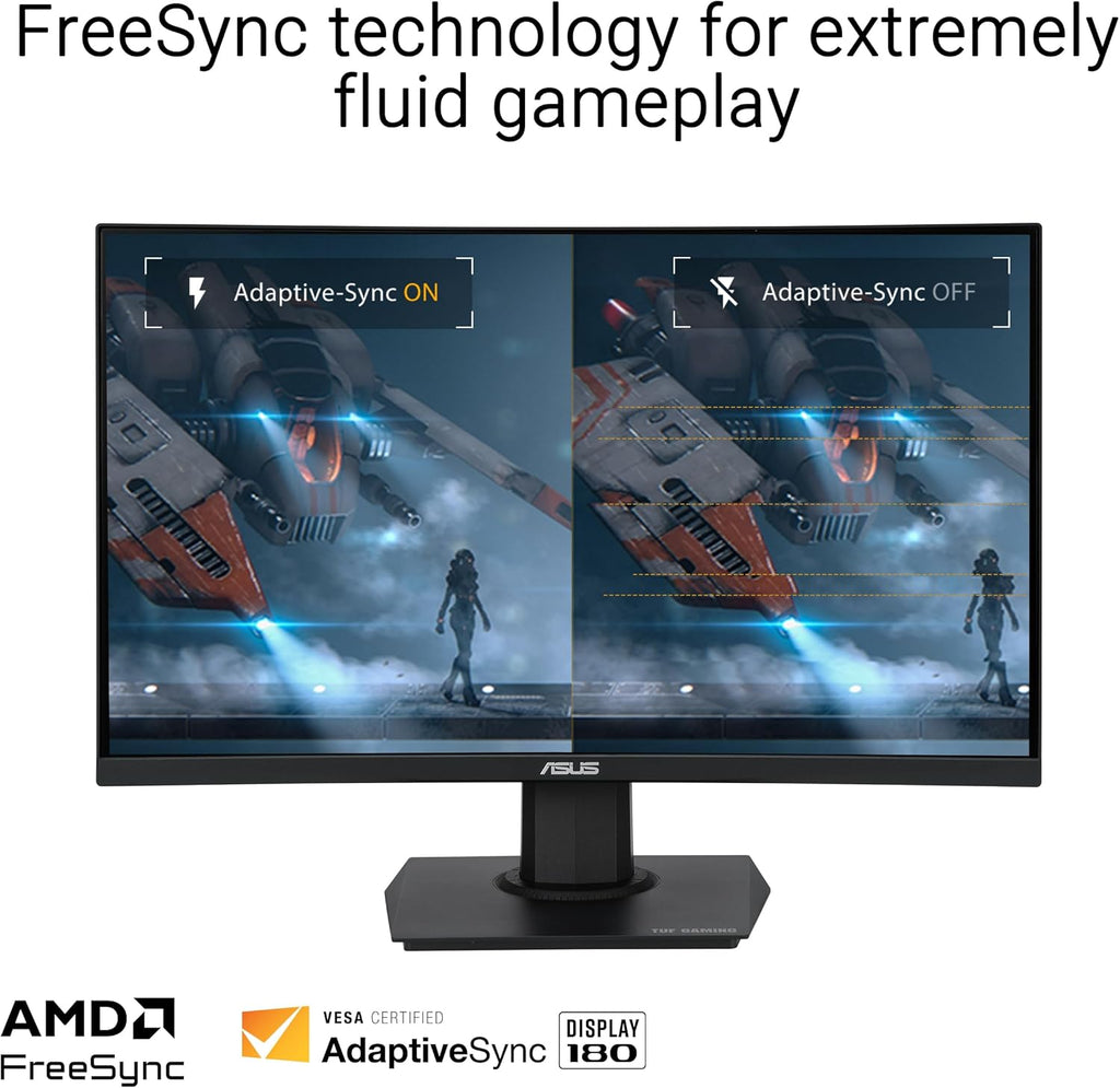 ASUS TUF Gaming 24” (23.6 inch viewable) Curved Monitor (VG24VQER) – FHD, 180Hz, 1ms, DCI-P3 90%, Extreme Low Motion Blur Sync, FreeSync, Shadow Boost, Eye Care, DisplayWidget Center, 3yr Warranty
