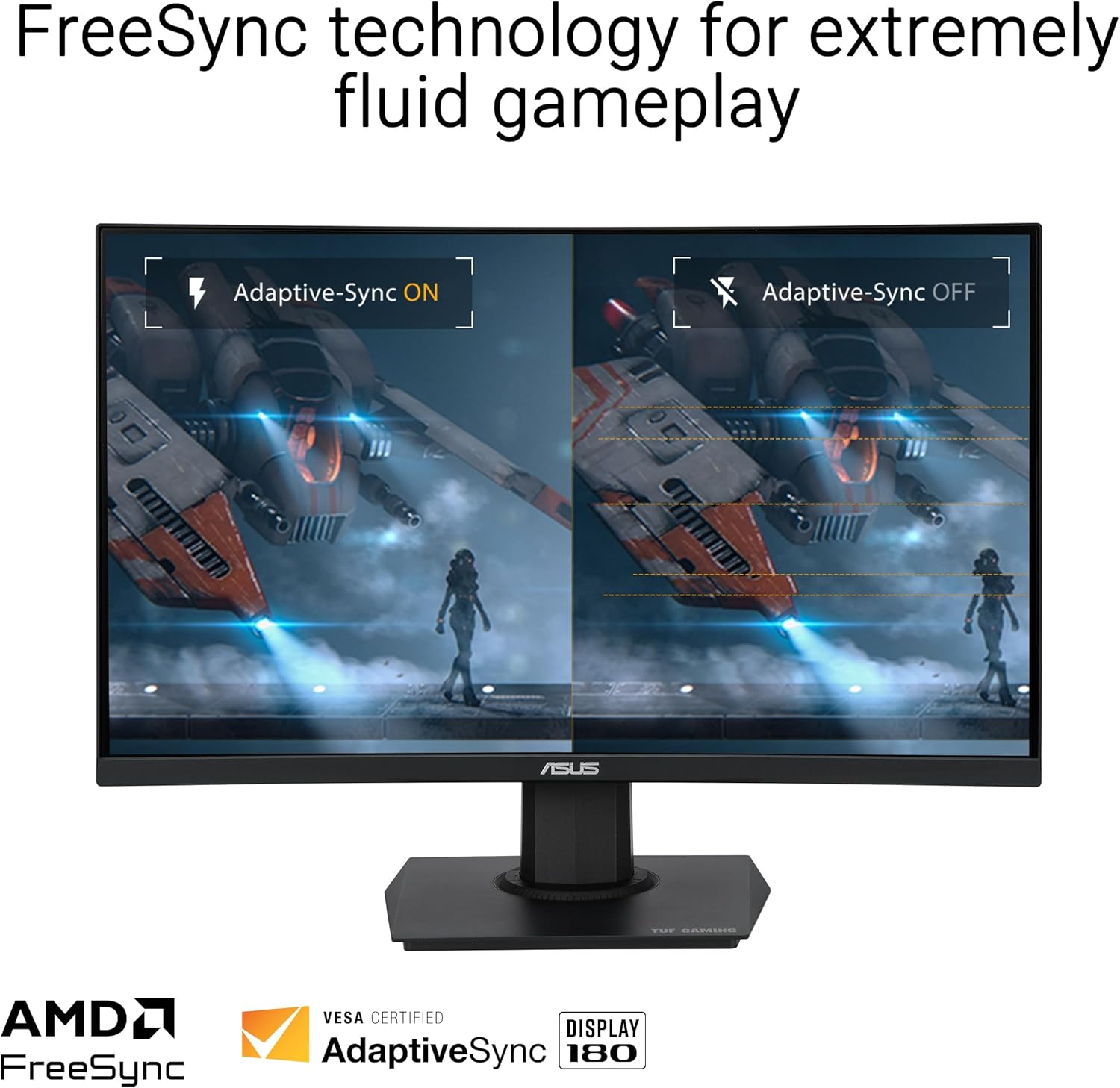 ASUS TUF Gaming 24” (23.6 inch viewable) Curved Monitor (VG24VQER) – FHD, 180Hz, 1ms, DCI-P3 90%, Extreme Low Motion Blur Sync, FreeSync, Shadow Boost, Eye Care, DisplayWidget Center, 3yr Warranty