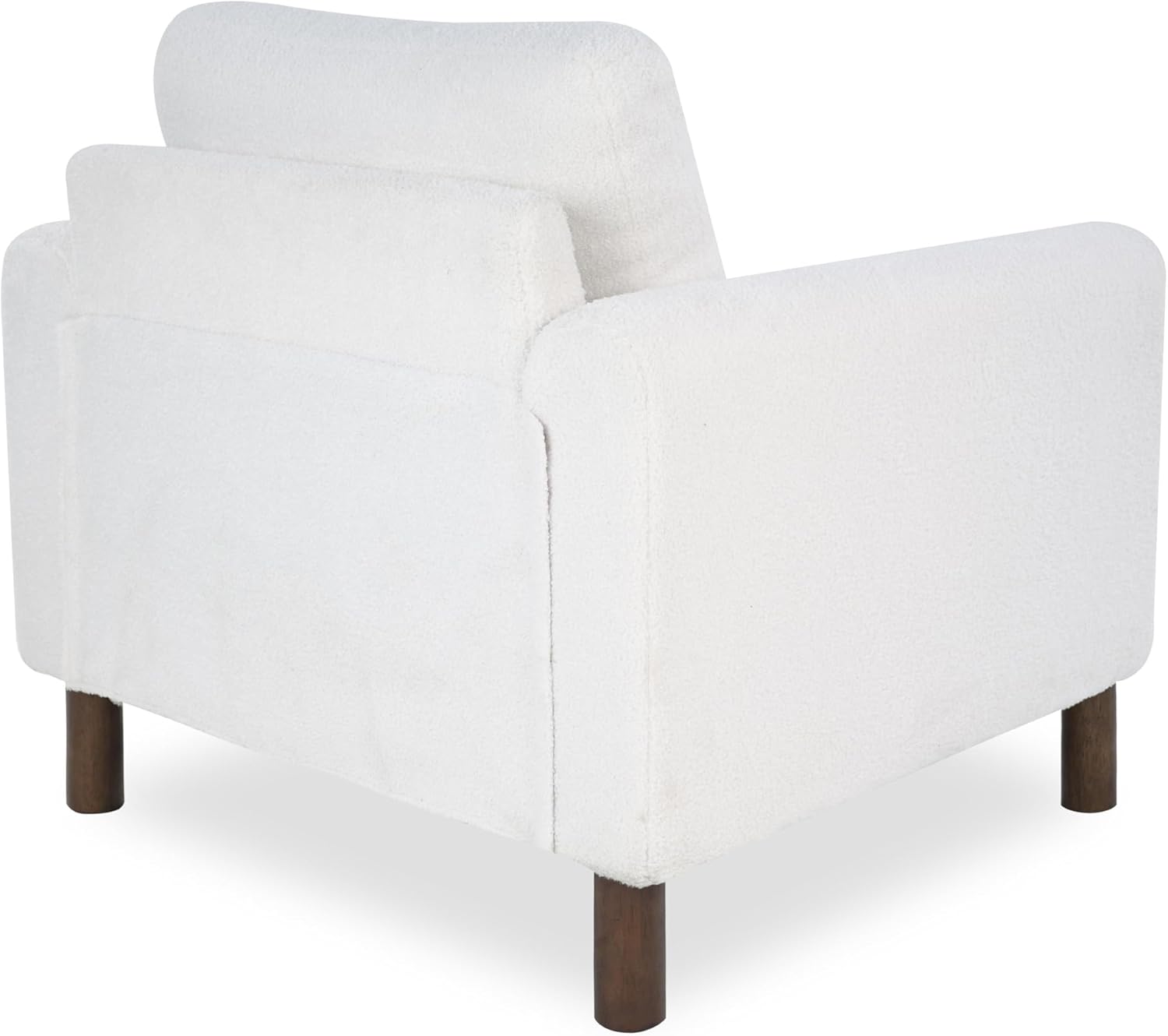 GDFStudio Teddy Fabric Accent Chair with Curved Armrests, Upholstered Single Sofa Chair with Walnut Wood Legs & Back Pillow, Comfy Reading Chair for Living Room Bedroom, White