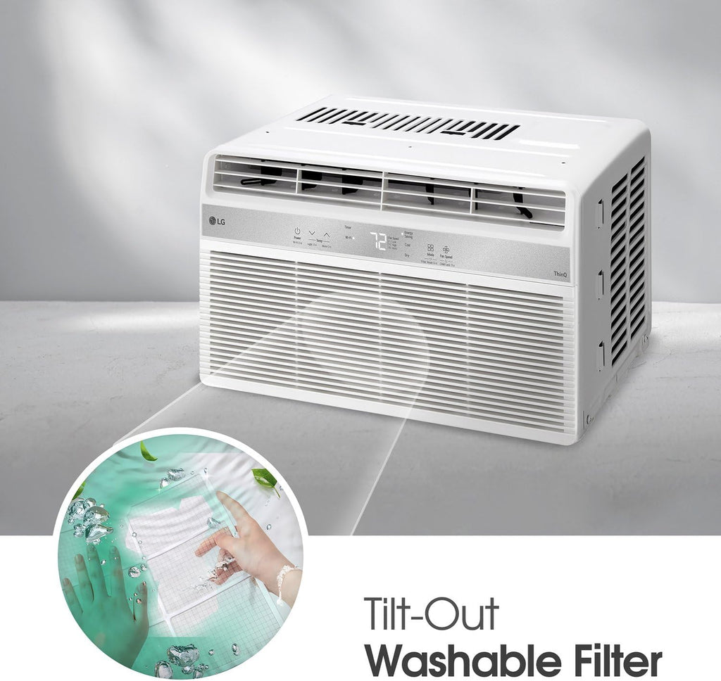 LG 8,000 BTU Smart Window Air Conditioner with Dehumidifier, 115V, Window AC for Medium Rooms up to 350 Sq. Ft., Window Unit AC with Remote Control, 3 Speeds, Auto-Restart, 24-Hour Timer, White
